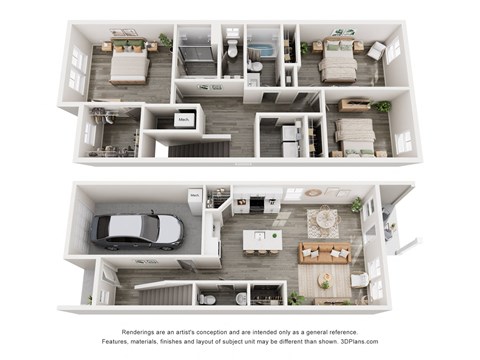 West Park Townhomes in Augusta, GA photo of three bedroom floorplan with attached garage